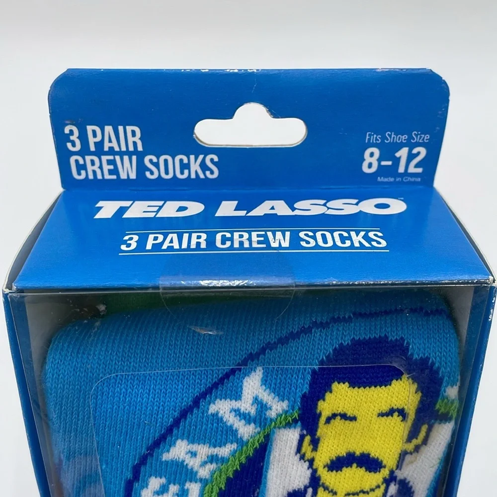 𝅺TED LASSO 3 Pair Men’s Crew Socks‎ Shoe Size 8-12 - New in retail packaging